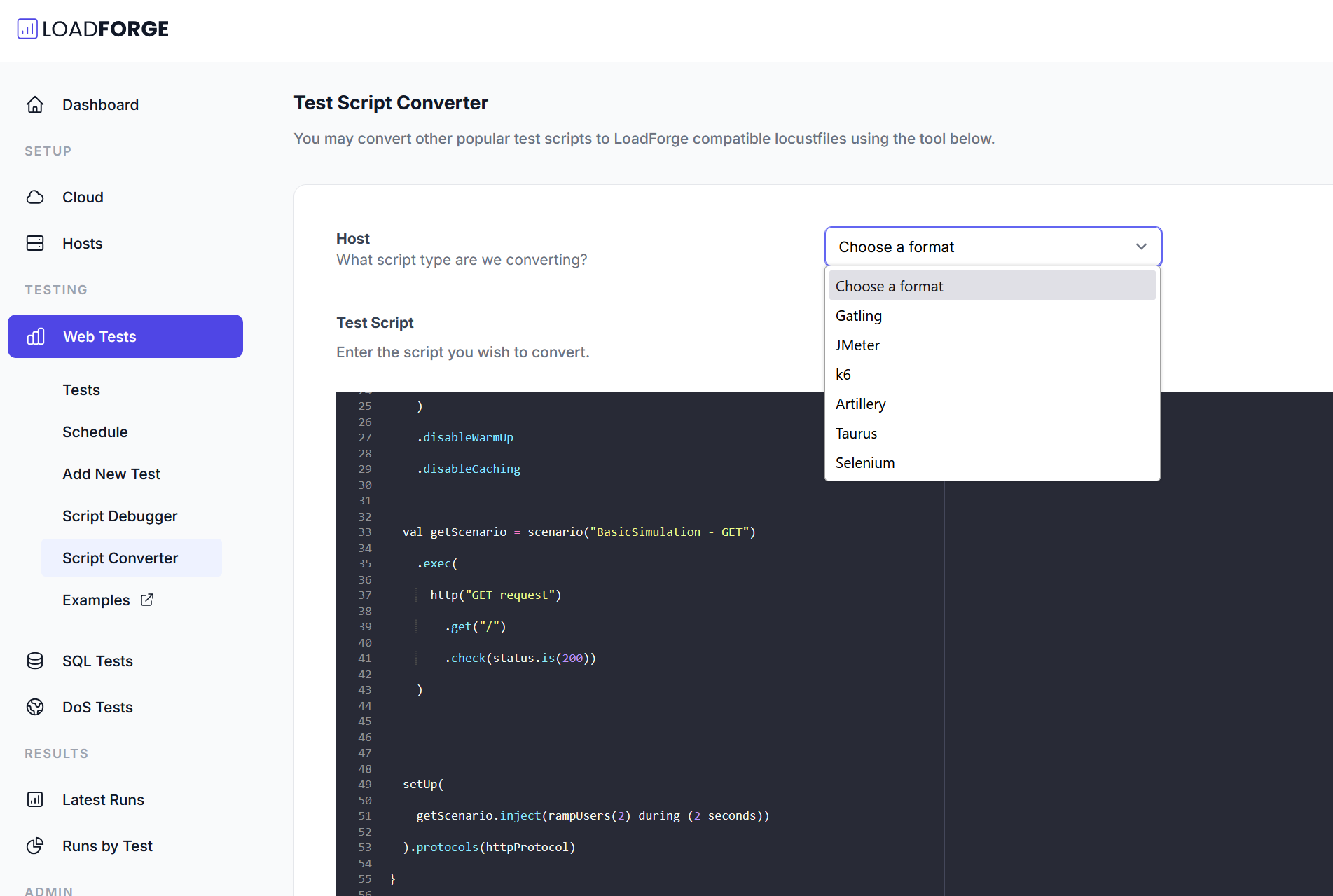 Convert test scripts to LoadForge